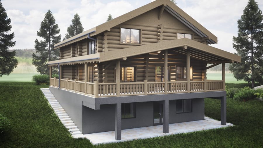Casa Bucovina — demisolul din beton aparent și scara exterioară din piatră