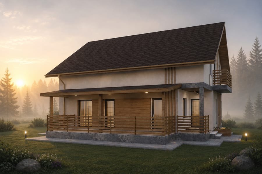 Casa Colacu — terasa acoperită desfășurată pe toată lungimea fațadei