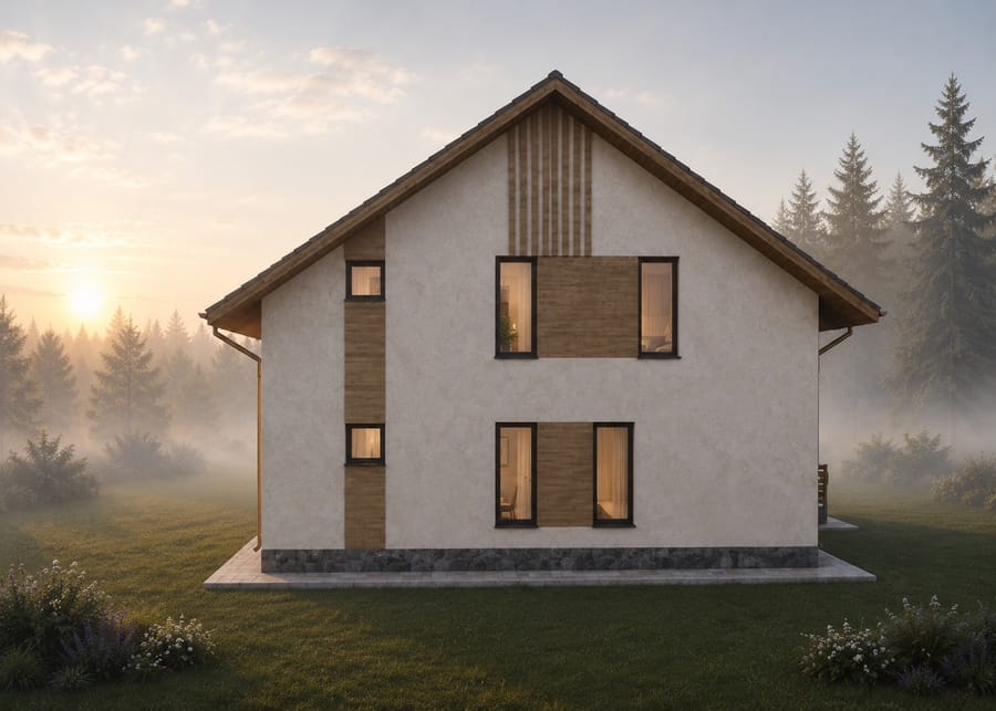 Casa Colacu — amenajarea exterioară cu peluză și pietriș decorativ