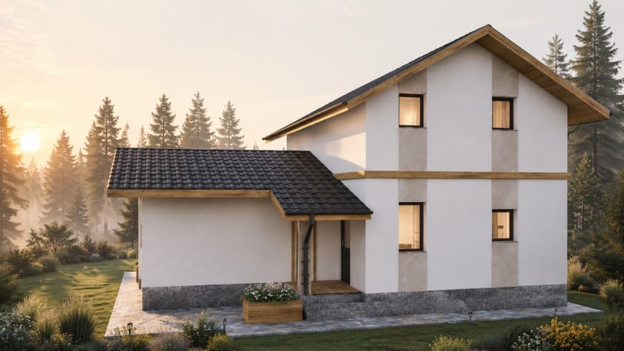Casa Giumalău — balconul mansardei și lamelele din lemn de pe fațadă