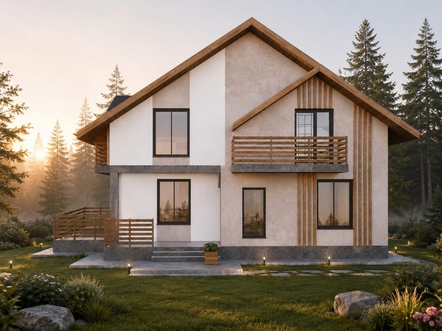 Casa Giumalău — corpul secundar cu terasa acoperită și tâmplăria neagră