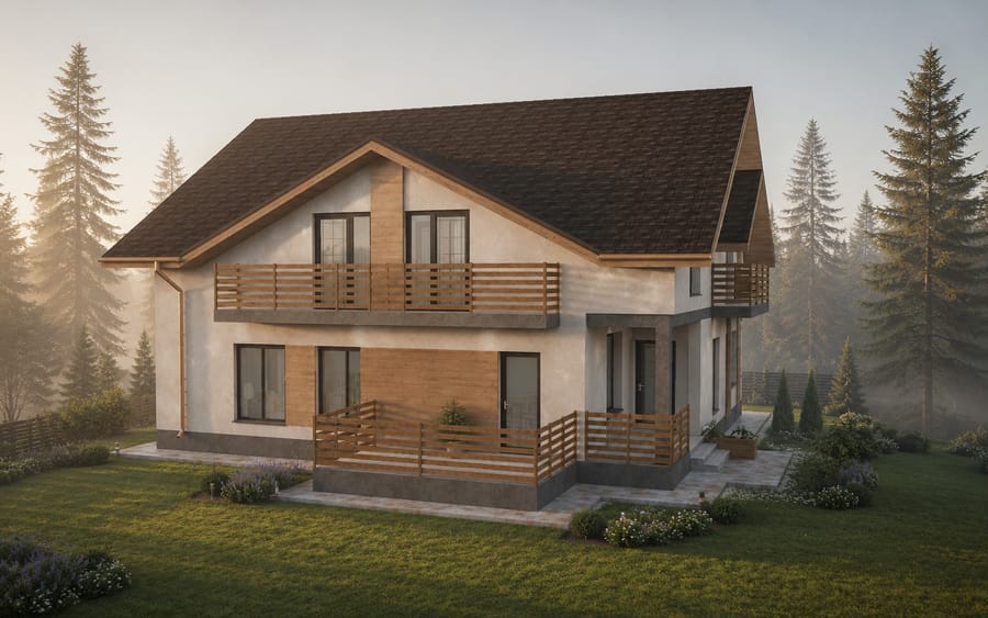 Casa Rarău — frontoanele simetrice și inserțiile din lemn de pe fațadă