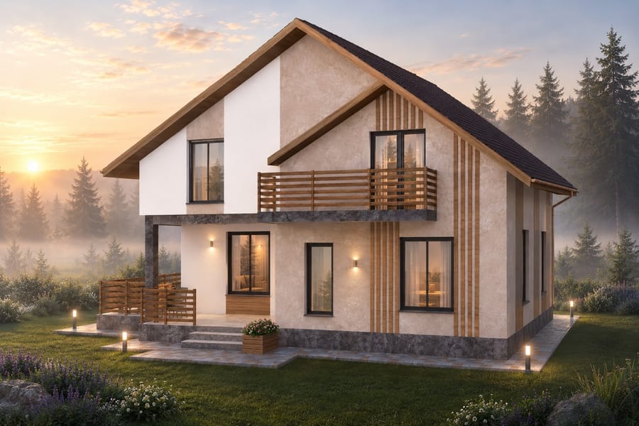 Casa Rarău — balcoanele mansardei cu balustradă din șipci orizontale