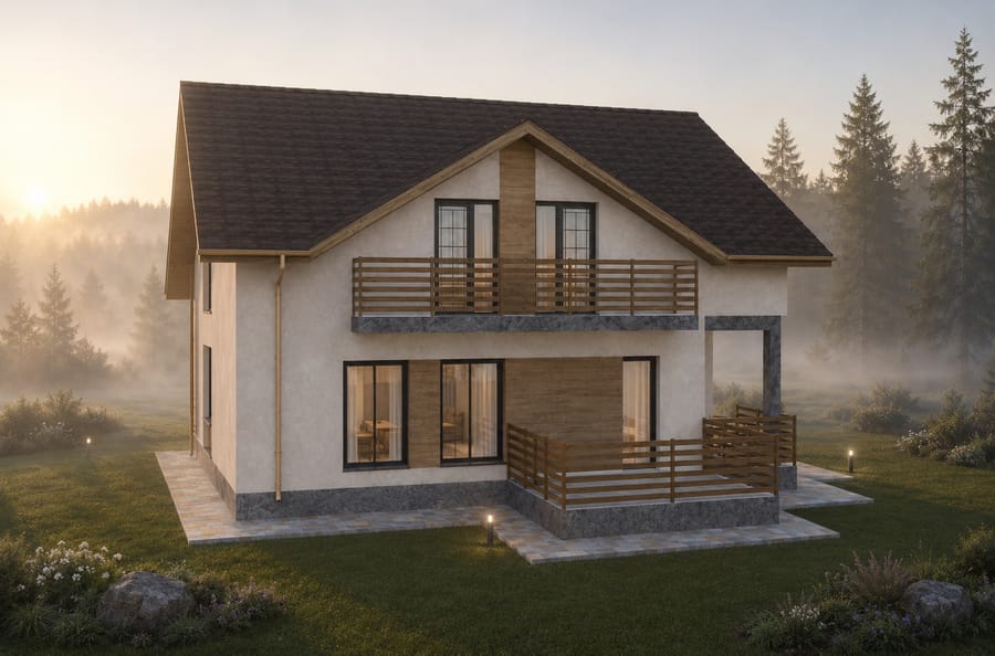 Casa Rarău — terasa acoperită de la parter, amenajată pentru masă