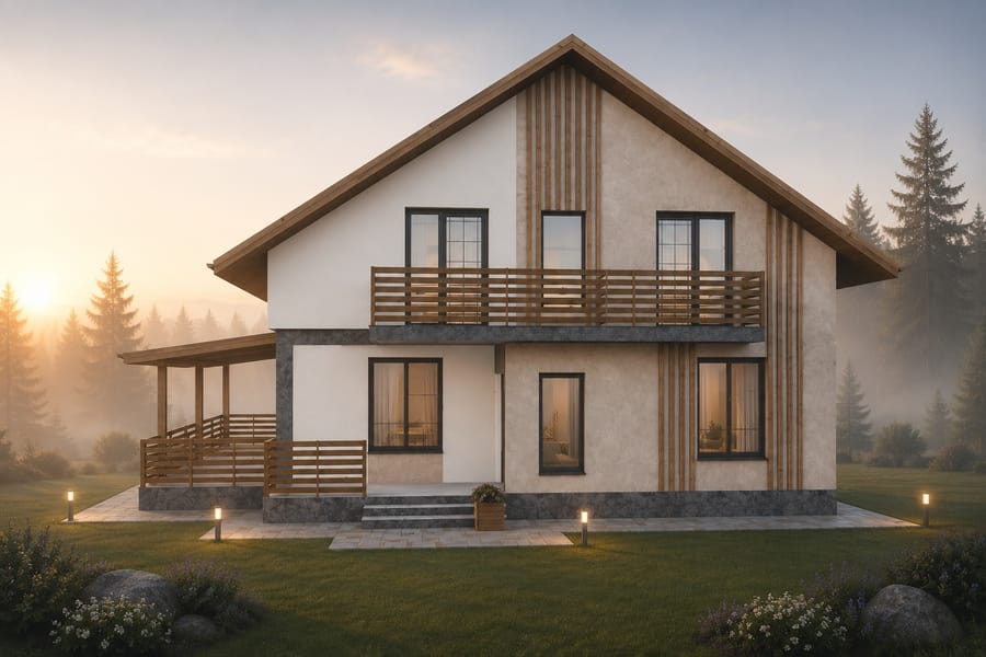 Casa Rarău — iluminatul exterior de grădină, imagine de seară